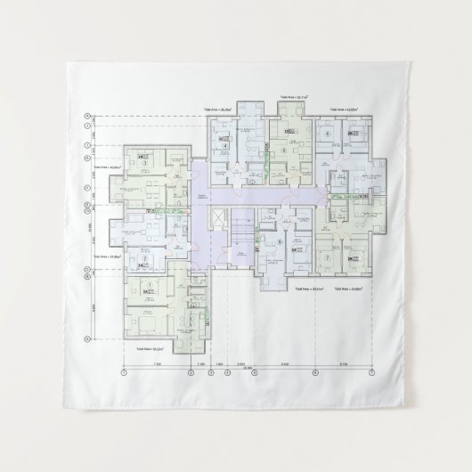 Architectuur blauwdruk wandkleed (Voorkant)