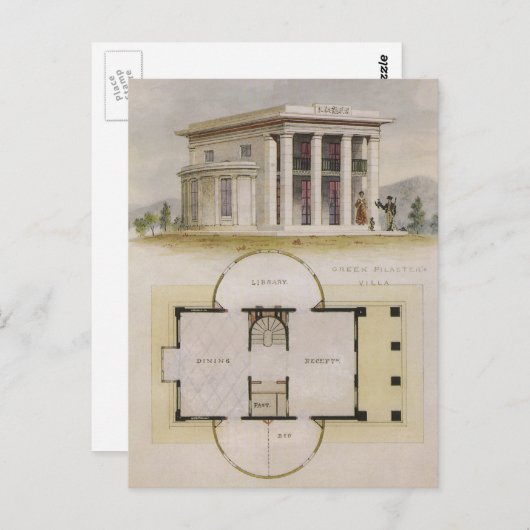  architectuur, bodemplan en Grieks Villa Briefkaart (Voorkant / Achterkant)