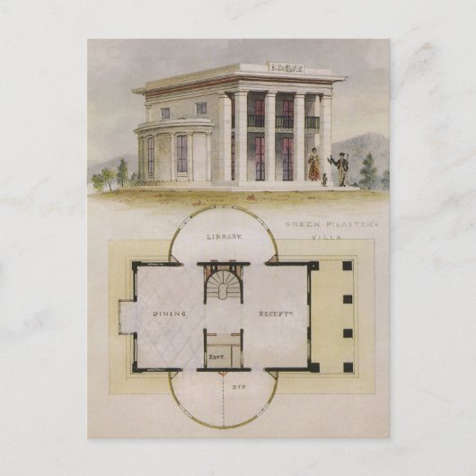  architectuur, bodemplan en Grieks Villa Briefkaart (Voorkant)
