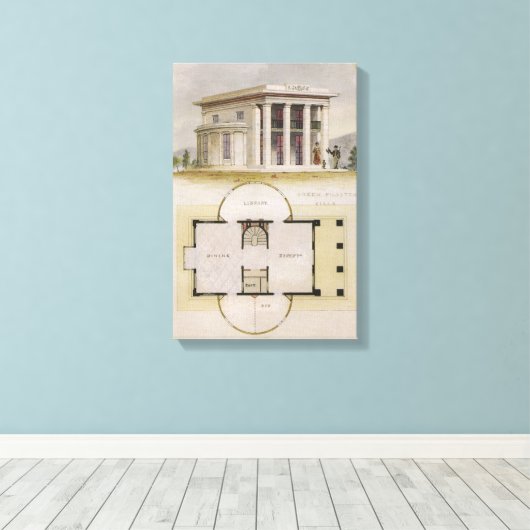  architectuur, bodemplan en Grieks Villa Canvas Afdruk (Insitu (Houten vloer))