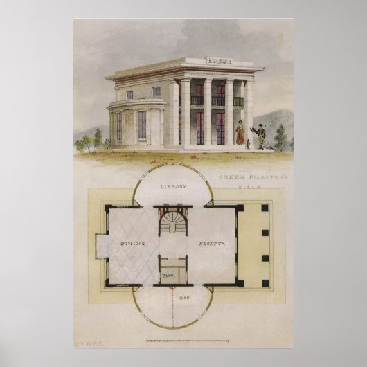 architectuur, bodemplan en Grieks Villa Poster (Voorkant)