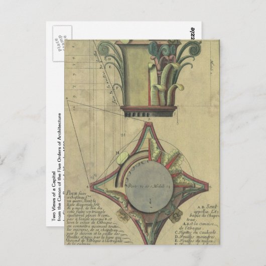  architectuur, decoratief kapitaal kroon briefkaart (Voorkant / Achterkant)