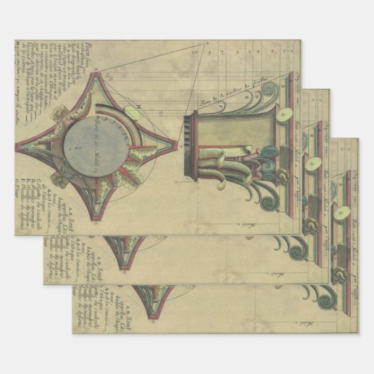 architectuur, decoratief kapitaal kroon inpakpapier vel (Set)