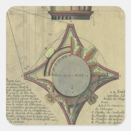  architectuur, decoratief kapitaal kroon vierkante sticker (Voorkant)