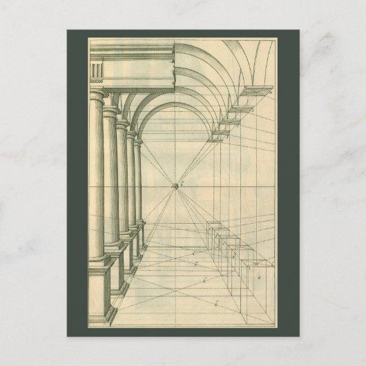 architectuur, het Perspectief van de Kolommen van Briefkaart (Voorkant)