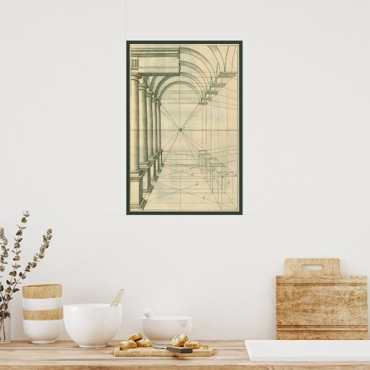 architectuur, het Perspectief van de Kolommen van Poster (Keuken)