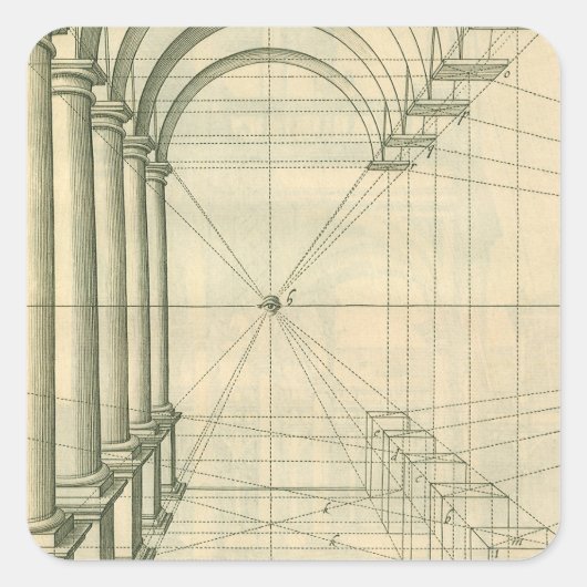  architectuur, het Perspectief van de Kolommen van Vierkante Sticker (Voorkant)