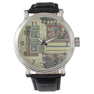 architectuur, kolom met cornice horloge