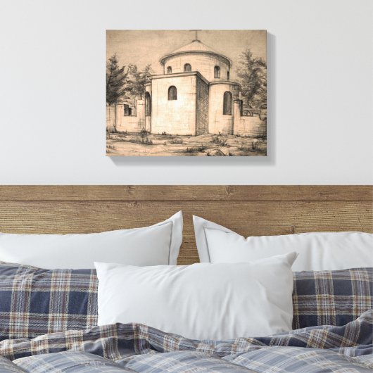 Architectuur Oude Orthodoxe Kerk ruïnes tekening Canvas Afdruk (Insitu (Slaapkamer))