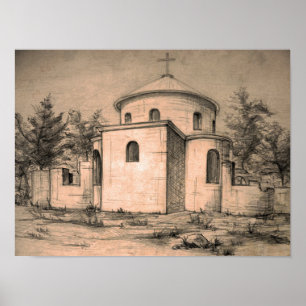 Architectuur Oude Orthodoxe Kerk Tekening Kunst Poster