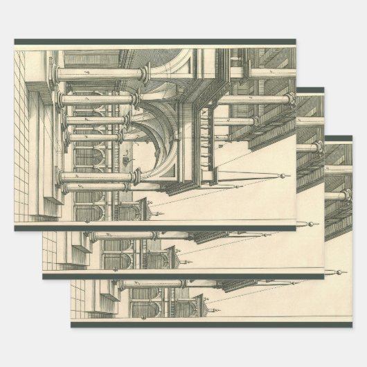  Architectuur, Roman Courtyard met Kolommen Inpakpapier Vel (Set)