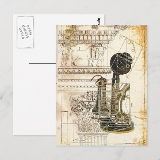 architectuur steampunk antiek  telefoon briefkaart (Voorkant / Achterkant)