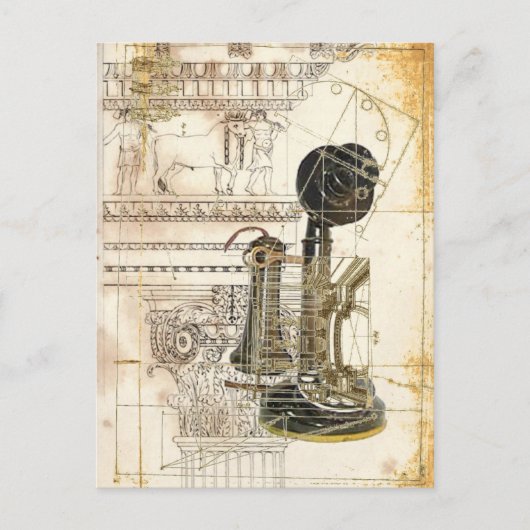 architectuur steampunk antiek  telefoon briefkaart (Voorkant)