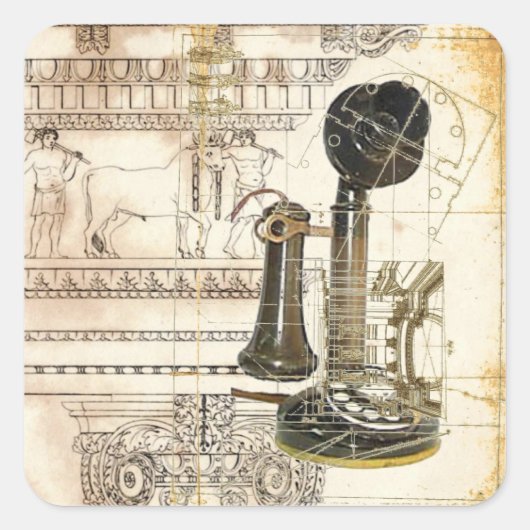 architectuur steampunk antiek  telefoon vierkante sticker (Voorkant)