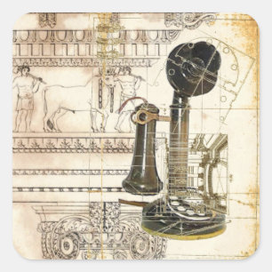 architectuur steampunk antiek  telefoon vierkante sticker