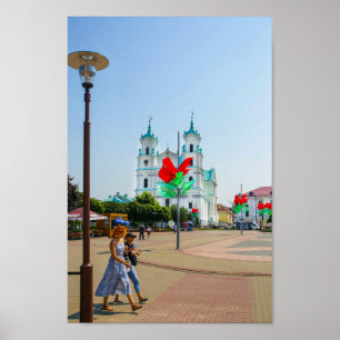Architectuur van de stad Belarus Grodno Cityscape Poster