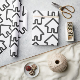Architectuur van onroerend goed Huis Icoon Patroon Cadeaupapier