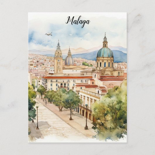 Architectuur Waterverf Malaga Spanje Briefkaart (Voorkant)