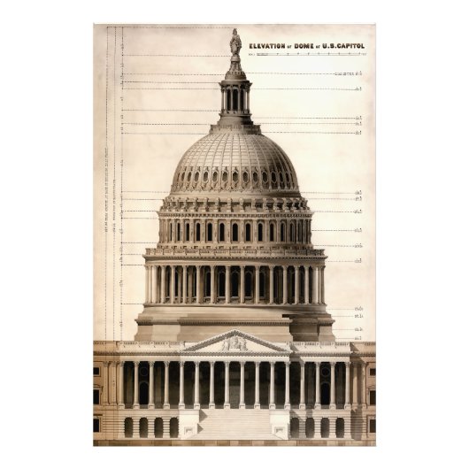 Architectuurblauwdruk van het Amerikaanse Capitol  Foto Afdruk (Voorkant)