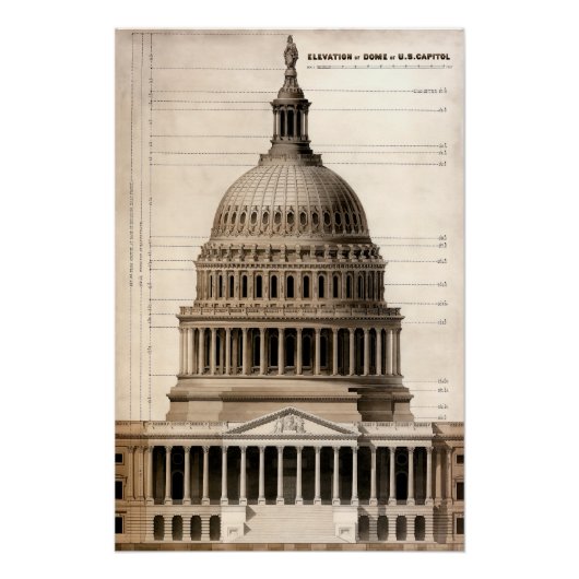Architectuurblauwdruk van het Amerikaanse Capitol  Perfect Poster (Voorkant)