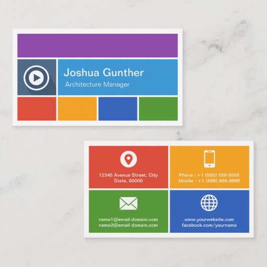 Architectuurmanager - Moderne platte metrostijl Visitekaartje (Voorkant / Achterkant)