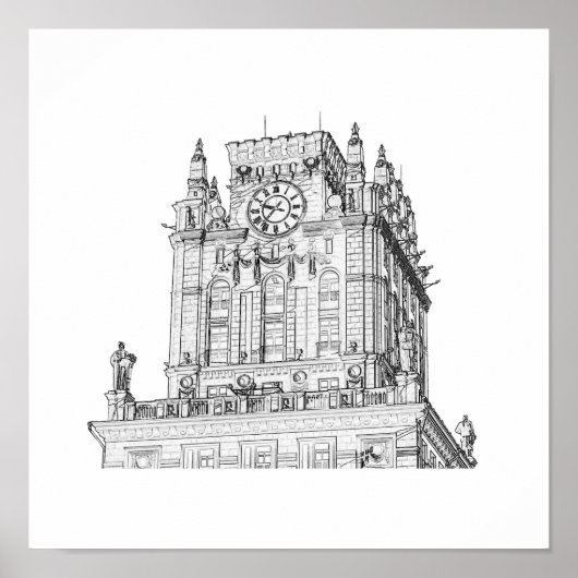 Architectuurschets Wit-Russische stad Minsk Poster (Voorkant)