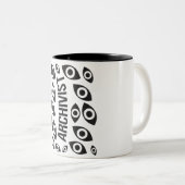 Archivistische ogen van het woedende patroon tweekleurige koffiemok (Voorkant rechts)