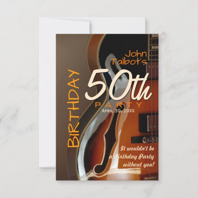 Archtop guitar 50th Birthday Party Invitation Kaart (Voorkant)