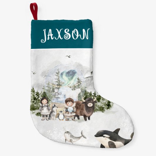 Arctic Adventure Kerstmis gepersonaliseerd Kleine Kerstsok (Voorkant)