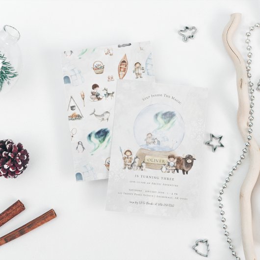 Arctic Adventure Snow Wereldbol Verjaardag Kaart