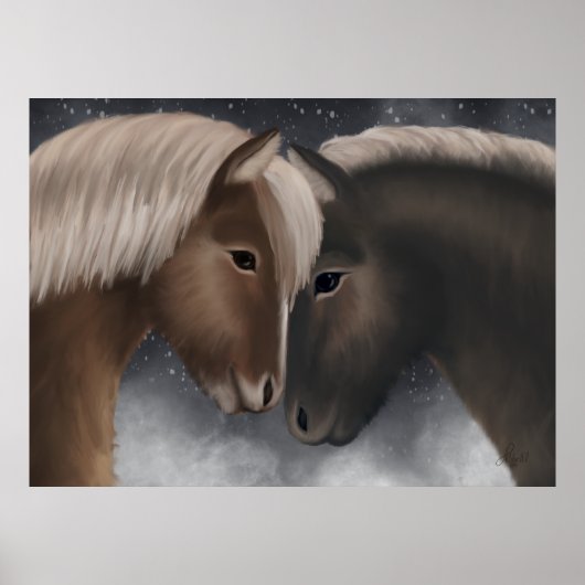 Arctic Affection: IJslandse paarden in Snowy Embra Poster (Voorkant)