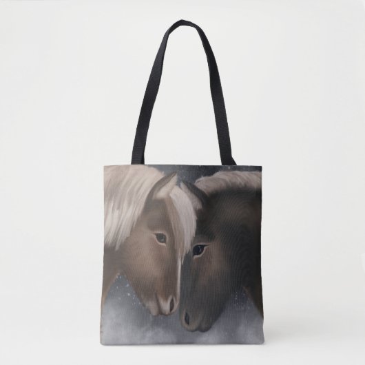 Arctic Affection: IJslandse paarden in Snowy Embra Tote Bag (Voorkant)