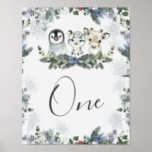 Arctic Animal Onederland Verjaardagstabel nummer Poster