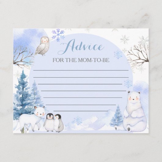 ARCTIC ANIMAL Snowflake Baby shower Advies voor ma Informatiekaartje (Voorkant)