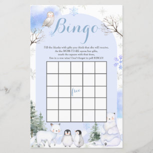 ARCTIC ANIMAL Snowflakes Baby shower Bingo