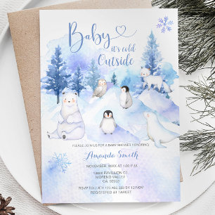 ARCTIC ANIMAL Snowflakes Mountain Baby shower Kaart