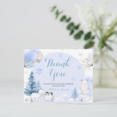 ARCTIC ANIMAL Snowflakes Trees Baby shower Bedankkaart (Staand voorkant)