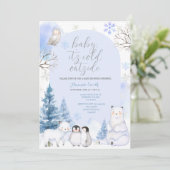 ARCTIC ANIMAL Snowflakes Trees Baby shower Kaart (Staand voorkant)