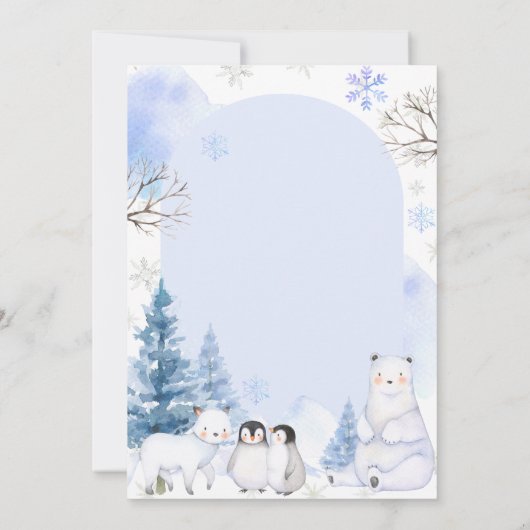 ARCTIC ANIMAL Snowflakes Trees Baby shower Kaart (Achterkant)