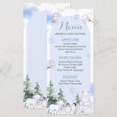 ARCTIC ANIMAL Snowflakes Trees Baby shower Menu (Voorkant / Achterkant)