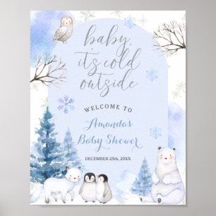 ARCTIC ANIMAL Snowflakes Trees Baby shower Welkom Poster