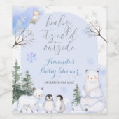 ARCTIC ANIMAL Snowflakes Trees Baby shower Wijn Etiket (Enkel label)