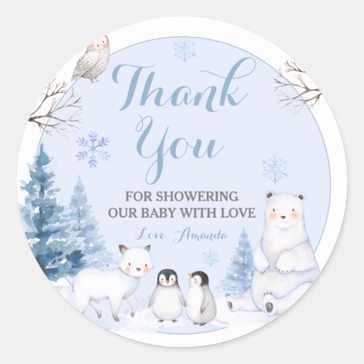 ARCTIC ANIMAL Snowflakes Trees Dank u Ronde Sticker (Voorkant)