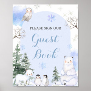 ARCTIC ANIMAL Snowflakes Trees Guest Book Douche Poster