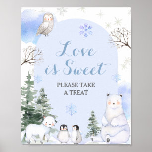 ARCTIC ANIMAL Snowflakes Trees Love is Sweet Poster