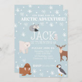 Arctic Animal Verjaardagsfeestuitnodiging Kaart (Voorkant / Achterkant)
