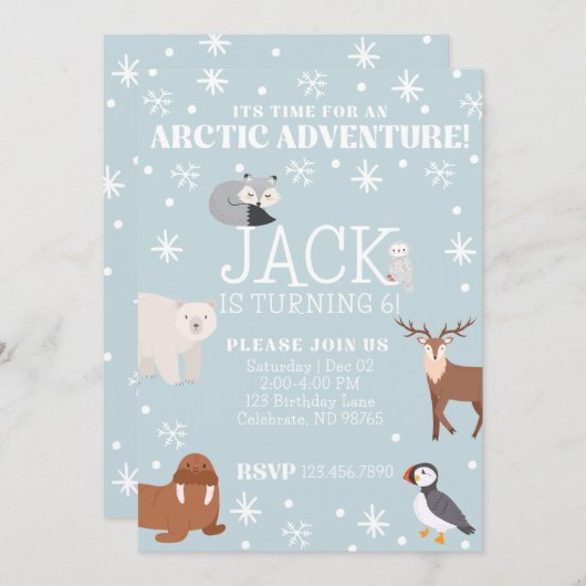 Arctic Animal Verjaardagsfeestuitnodiging Kaart (Voorkant / Achterkant)