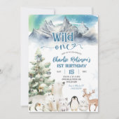 Arctic Animal Wild One Boy First Birthday Kaart (Voorkant)
