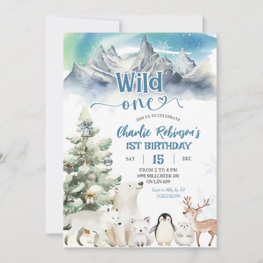 Arctic Animal Wild One Boy First Birthday Kaart (Voorkant)