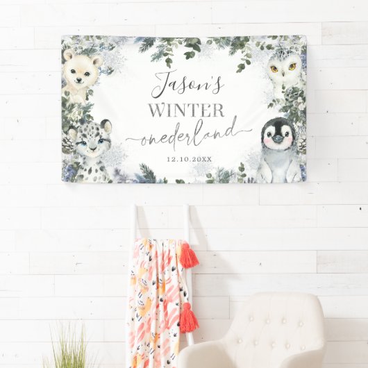 Arctic Animal Winter Onederland 1e verjaardag groo Spandoek (Insitu)